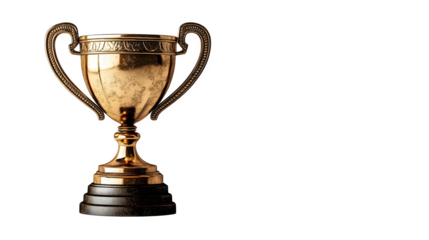 Cartoon 3D trophy icon in gold plastic style, symbolizing achievement or award, isolated on white background