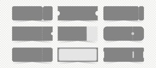 A set of ticket templates for various events in gray without background