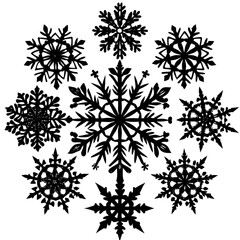 A vector set of snowflake illustrations forms a cold winter pattern, perfect for Christmas decorations
