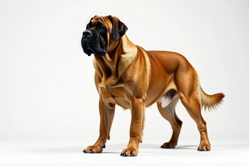 Obraz premium Majestic Mastiff, powerful stance, white background, dog, majestic