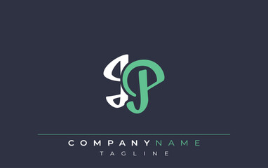 Elegant Stylized JP Lettering Design. Stylish Modern Logo featuring Monogram Letters in White and Teal Shade