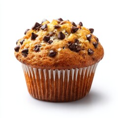 Chocolate chip muffin isolated on white background