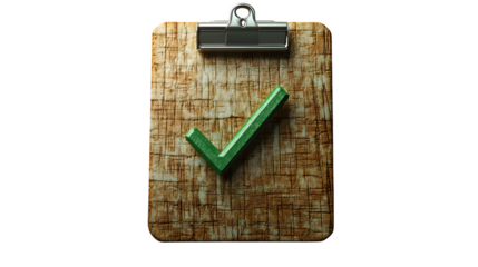Clipboard with green checkmark icon in 3D, isolated on white background
