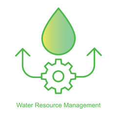 Vector icon for Water Resource Management with Droplet and Gear Symbol. Focuses on efficient water use through innovative technologies and smart water systems.