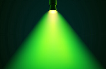 Vector green wide ray top spotlight with soft shades on dark background