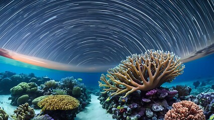 Obraz premium Underwater Coral Reef – Dramatic Star Trails Photography for Nature Lovers