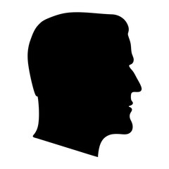 Silhouette of a man's head in profile on a white background