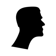 A silhouette of a male head in profile facing to the right