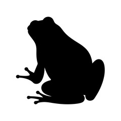 A black silhouette of a frog sitting against a white background image