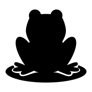 recommend clip art: Simple black silhouette of a frog sitting on a lily pad in pond