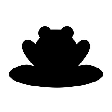 recommend clip art: Silhouette of a frog resting on a lily pad in stark black and white