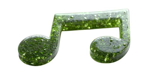 3D green music note icon. Cartoon plastic style. Isolated on white background