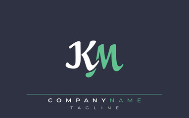 Elegant Stylized KM Lettering Design. Stylish Modern Logo featuring Monogram Letters in White and Teal Shade