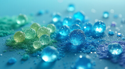 Teal and blue salt crystal illustration. Evokes purity and spa-like serenity, ideal for cosmetic packaging and wellness branding.