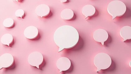 Subtle grey speech bubbles on pastel pink background Repeating design , light, subtle