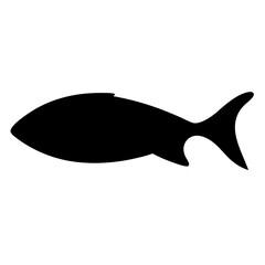 Simple black silhouette of a fish swimming on a white background design