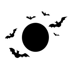 Silhouetted spooky bats flying around the moon in the night sky © Atique62