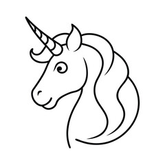 unicorn head spiral horn flowing mane vector line art 
