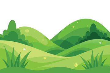 Obraz premium Rolling green hills create a serene landscape with sparse vegetation on a clear background