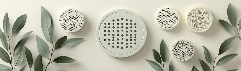 Spa treatment, green leaves, cream background