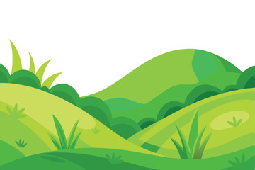 Rolling green hills present a serene and calming landscape with grassy foreground and transparent background