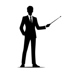 Businessman silhouette presenting with pointer on transparent background  