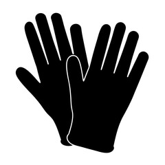 Two protective gloves, black silhouette on a white background, flat vector