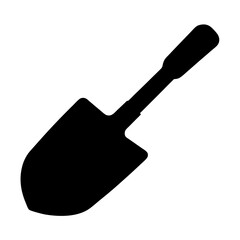 Simple Black Silhouette of Garden Trowel on White Background for Gardening Tool