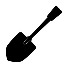 A black silhouette of a gardening spade or shovel, simple and isolated