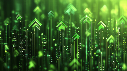 Green Arrows Pointing Upwards on Electronic Circuit Board – Symbolizing Growth and Progress in Technology