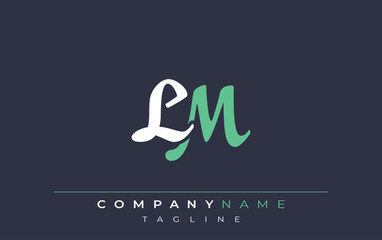Elegant Stylized LM Lettering Design. Stylish Modern Logo featuring Monogram Letters in White and Teal Shade