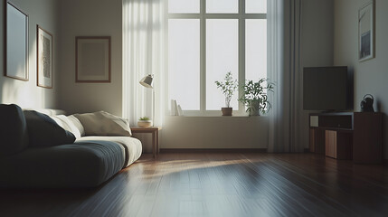 Modern Minimalist Living Room Interior Design with Sofa Sunlight and Plants