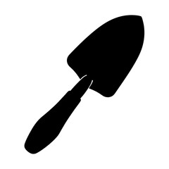 Black silhouette of a gardening trowel tool on a white background