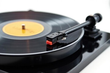 Turntable vinyl record player isolated on pure white background , technology, sound