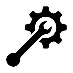 Black and White Icon of a Gear and Wrench for Maintenance