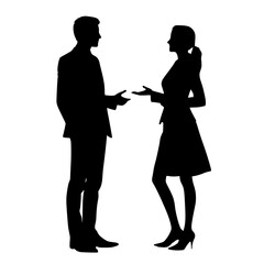 Business man and woman discussing ideas on transparent background  