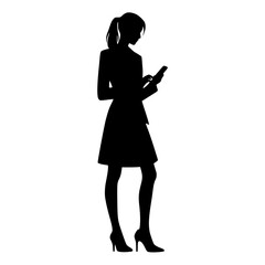 Businesswoman silhouette using smartphone on transparent background  