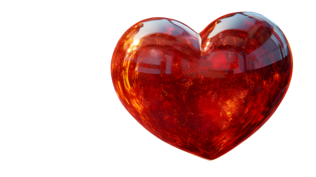 3D red heart icon, realistic symbol of love in glossy plastic style