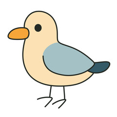 Cute cartoon seagull standing with orange beak, isolated on transparent background.