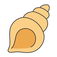 Cute cartoon seashell with spiral shape, isolated on transparent background.