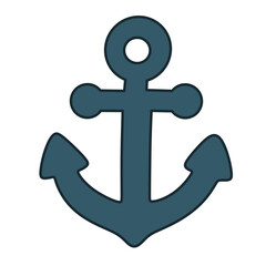 Cute cartoon navy anchor icon in dark blue, isolated on transparent background. © Boonsub