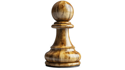 Gold chess pawn piece in competitive 3D game design, isolated on white background