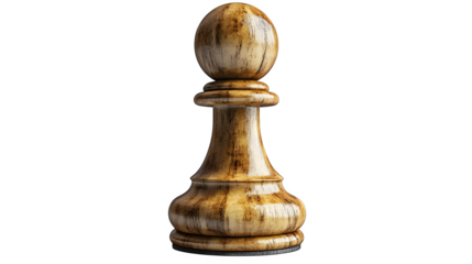 Gold chess pawn piece in competitive 3D game design, isolated on white background
