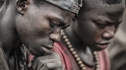 African miners suffering from harsh working conditions in a mine