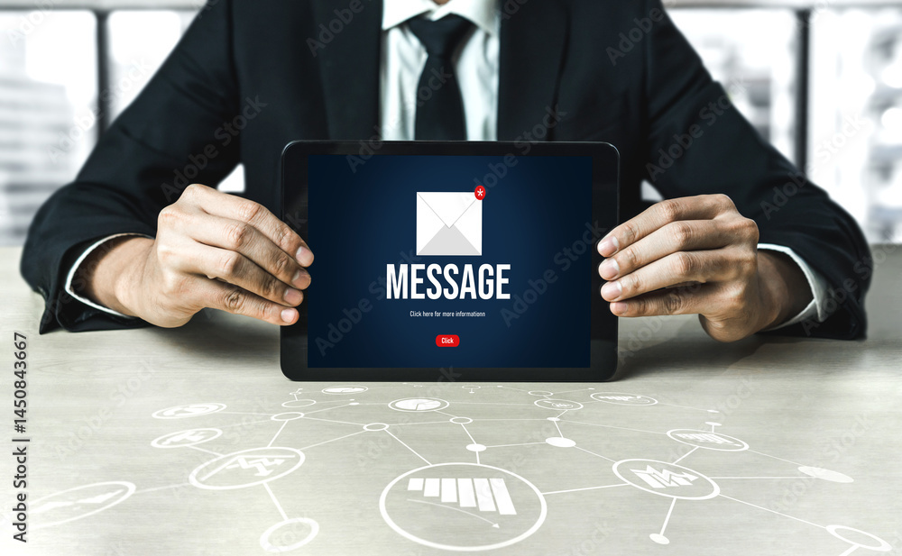 Poster email notification message showing on computer screen snugly. digital marketing message information 
