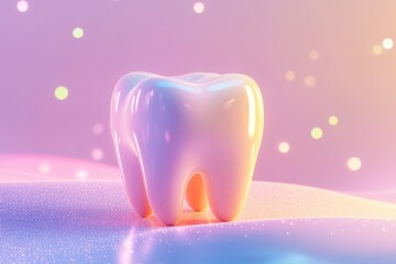 Close up of a molar tooth with pastel colors and bokeh light effect background