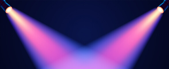 Vector purple crossing diagonal spotlight with soft pink and blue shades on dark background