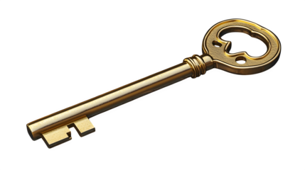 Gold key icon with simple cut, cartoon plastic style, isolated on white background