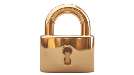 Gold padlock icon with high-gloss plastic finish, cartoon 3D style, isolated on white background