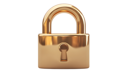 Gold padlock icon with high-gloss plastic finish, cartoon 3D style, isolated on white background